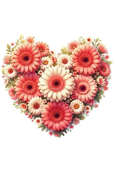 OEM Autocolant cu mai multe flori formând o inimă, roșu și alb, Ziua Îndrăgos...