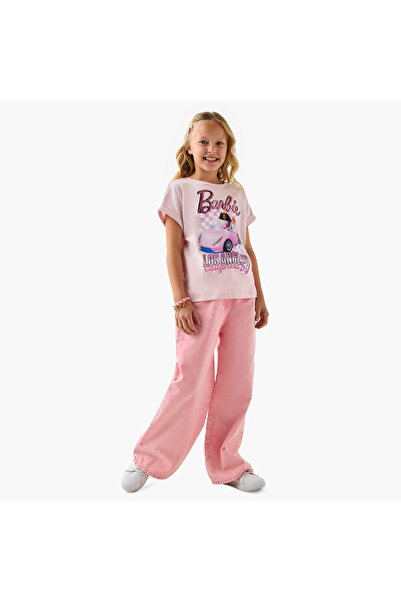 mattel Barbie Print T-shirt with Extended Sleeves