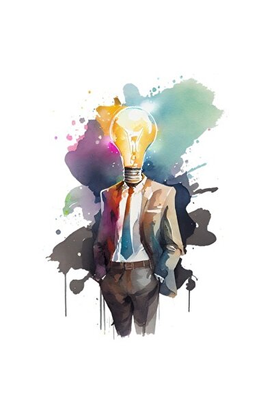 OEM Autocolant - Siluetă masculină în costum gri cu cap de bec, multicolor, v...