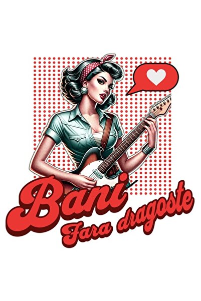 OEM Autocolant Fată atrăgătoare cu chitară electrică - „Bani fără dragoste”, ...