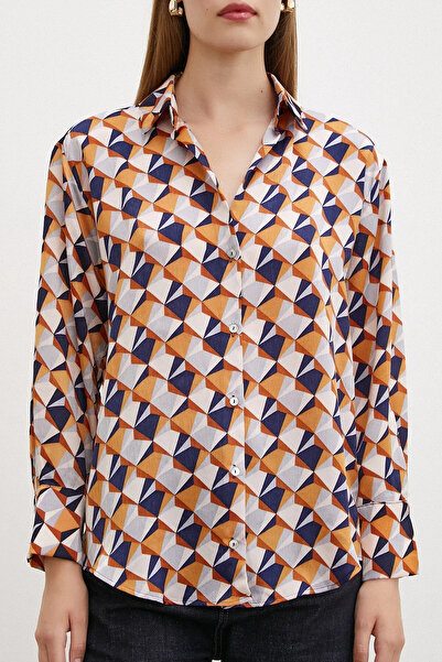 MAMAYAGA Women's Long Sleeve Patterned Colorful Cotton Satin Premium Quality Sporty Stylish Shirt