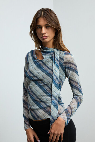 GRIMELANGE Frecs women's flexible fabric lined ballerina collar multi-colored blouse