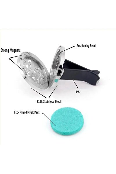 OEM Essential oil car diffuser set, 5 pads, magnetic closure, air vent mount