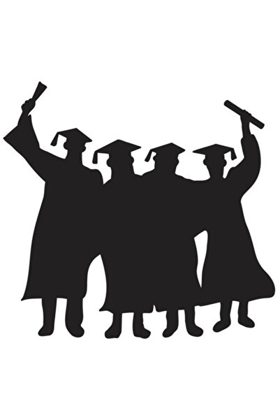 OEM Autocolant cu siluete umane în robe și șepci de absolvire, margine albă, ...