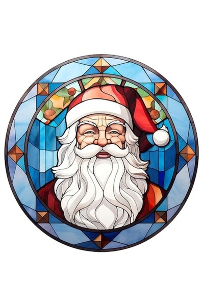 OEM Autocolant Moș Crăciun - Stil Mozaic, Cerc, Vinil PVC, Bordură Albă, 15 cm