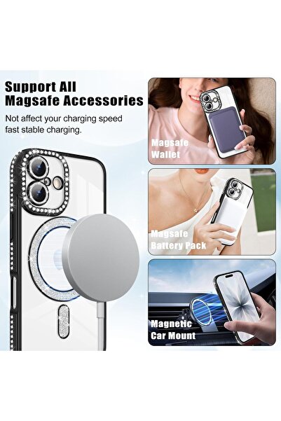 m.tk moveteck Apple iPhone 17 Case Glittery Stone Lens Protection Transparent Back Colorful Edge Shiny Magsafe Cover