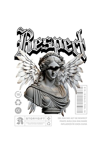 OEM Autocolant RESPECT - Statuie de înger cu aripi, margini albe, vinil PVC 1...