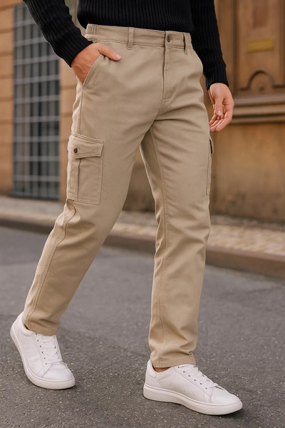 DAMGA JEANS Men's Loose Fit Trendy High Waist Stone Cargo Pants