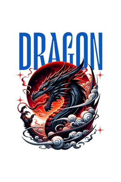 OEM Autocolant dragon chinezesc cu coarne și flăcări, text chinezesc, margini...