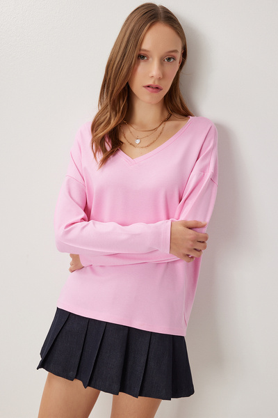 Lovelyİstanbul V-Neck Knitwear Blouse Lub0047 Pink