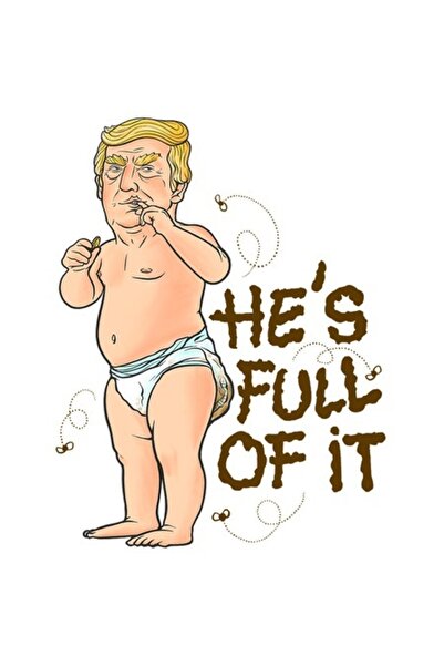 OEM Autocolant „He’s Full Of It” - Bărbat Blond (stil Trump), Bordură Albă, V...