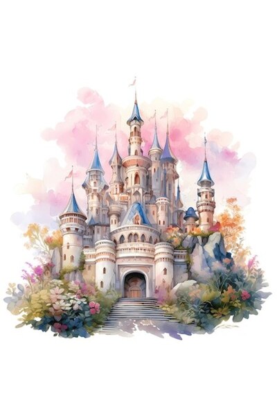 OEM Autocolant castel Disney, ilustrație, flori, vinil PVC, bordură albă, 10 cm