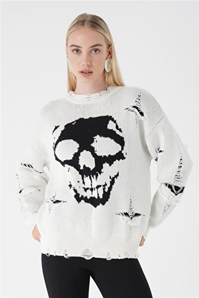 Punk Queen SKULL DESENLİ YIRTIK TRİKO