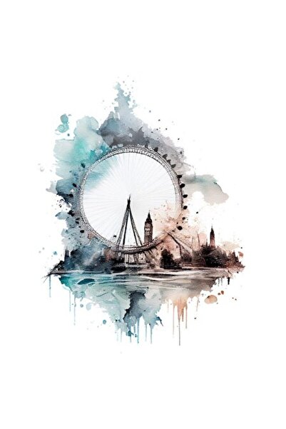 OEM Autocolant cu pictură London Eye, Londra UK, multicolor, bordură albă, vi...