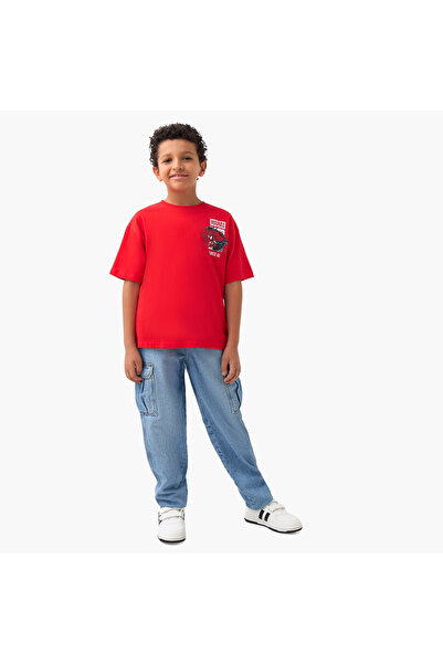 Marvel Spider-Man Print T-shirt with Crew Neck and Short Sleeves