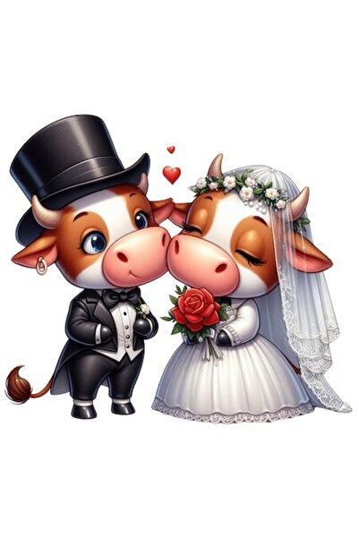 OEM Autocolant de nuntă cu vacă și taur, vinil PVC, bordură albă, 23 cm