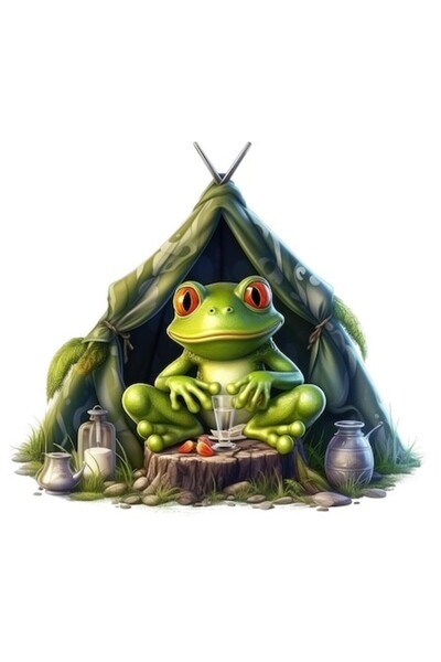 OEM Autocolant cu ilustrație broască verde în fața cortului, vinil PVC, bordu...