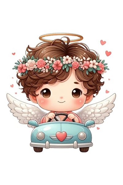 OEM Autocolant – bebeluș conducând o mașinuță, ilustrație Cupidon cu aripi, i...