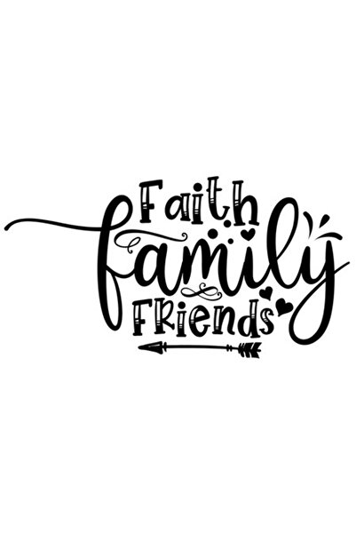 OEM Autocolant cu mesajul „Faith Family Friends” – Negru cu margini albe, vin...