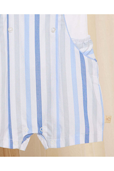 REDTAG Baby Blue And White Dungaree And White T-Shirt (2 Piece)