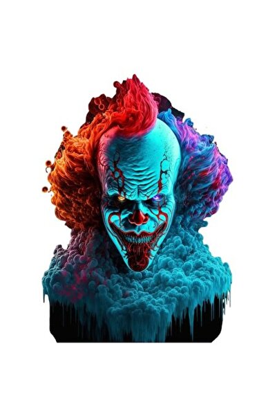 OEM Autocolant - Portret de clovn masculin, zâmbet larg, păr multicolor, bord...