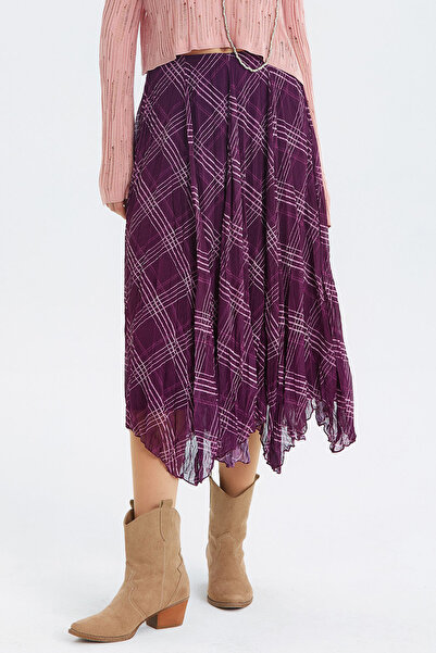 Clandestino Fusta Midi Bohemiană din șifon cu model violet