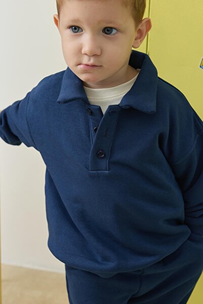 Tics Polo Neck Sweat Suit - Indigo