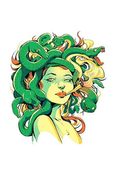 OEM Декоративен винилов стикер с Медуза и змии, 15 см, бяла рамка