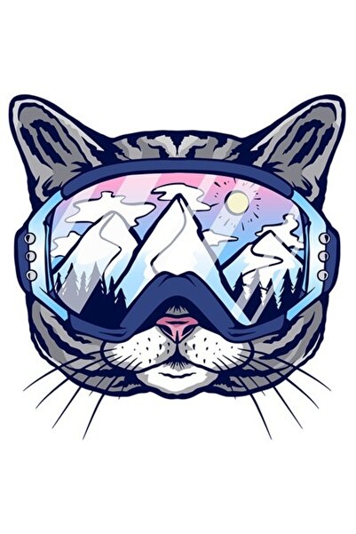 OEM Autocolant din vinil PVC 15 cm — Pisică cu ochelari de schi (munte), bord...