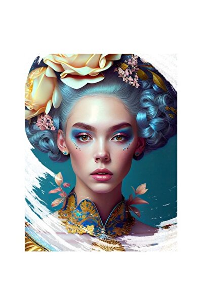 OEM Autocolant portret fată cu flori în păr, multicolor, bordură albă, vinil ...