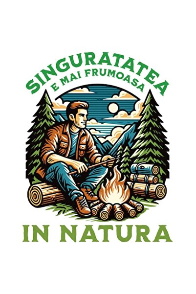 OEM Autocolant Om lângă foc de tabără în pădure — „Singurătatea este mai frum...