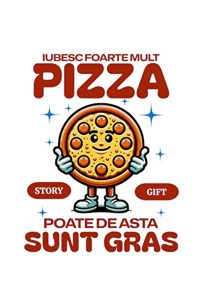 OEM Autocolant rotund pentru pizza „Îmi place pizza - Poate de aceea sunt gra...