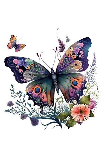 OEM Αυτοκόλλητο πεταλούδα με φτερά διακοσμημένα με λουλούδια, λευκό περίγραμμ...