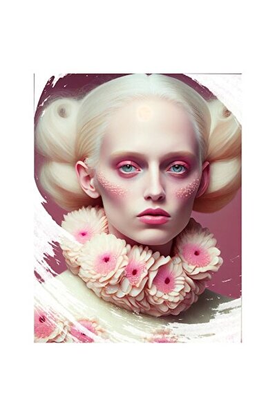OEM Autocolant portret fată, colier cu flori roz, ochi albaștri, păr blond, v...