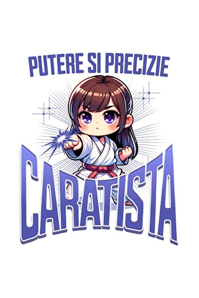 OEM Autocolant în stil anime cu ochi mov, ținută de karate, text „Putere și p...