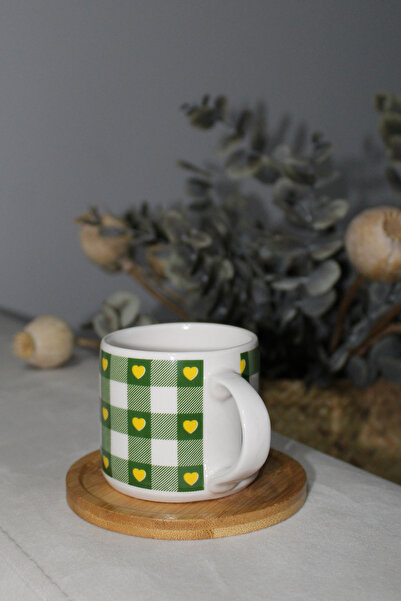Inspire Ceramic Green Plaid Printed Mug Cup