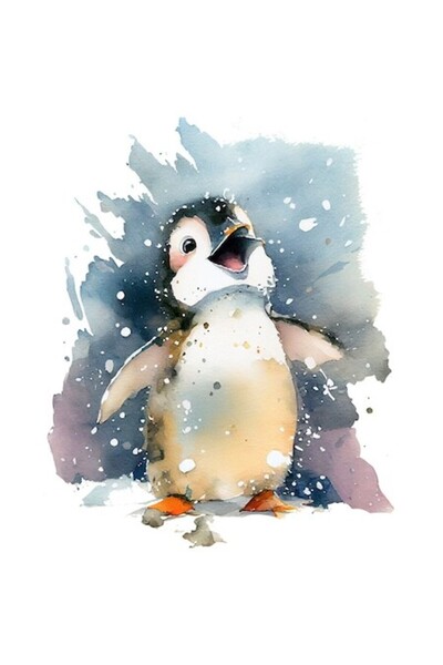 OEM Autocolant - Pui de pinguin fericit în fulgi de zăpadă, vinil PVC multico...