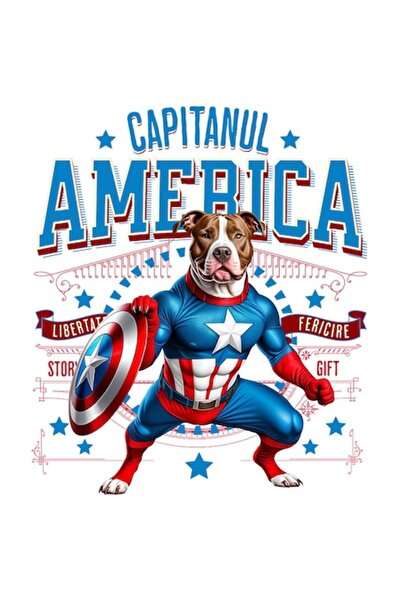 OEM Autocolant din vinil PVC pentru câini Pitbull în costum de Căpitan Americ...