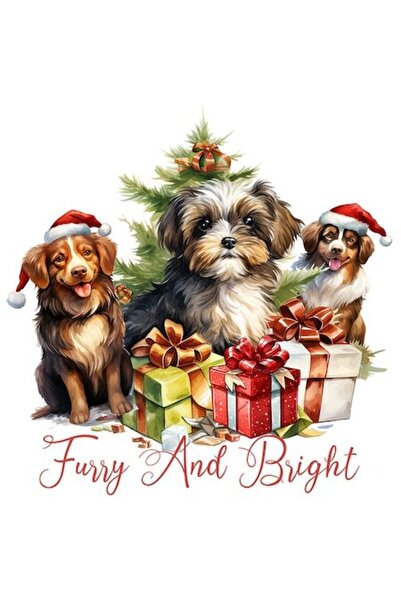 OEM Autocolant cățeluș „Blănos și luminos” - Crăciun fericit, bordură albă, v...