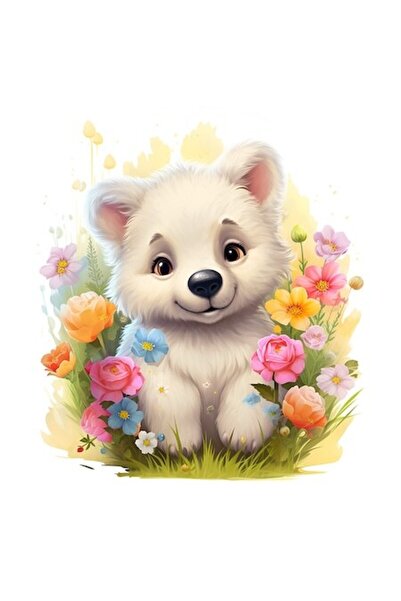 OEM Autocolant pui de urs polar, ilustrat, floral, vinil PVC, bordură albă, 1...