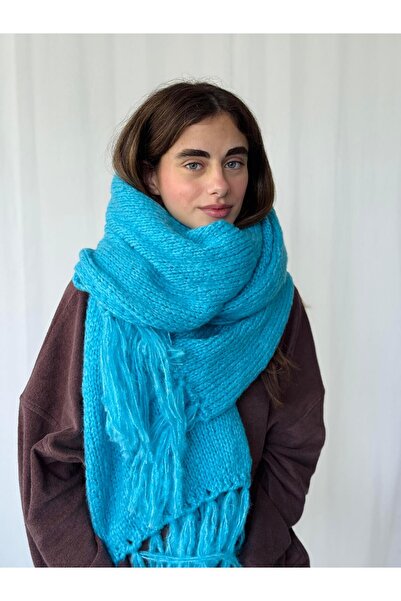 Retrobird Μεγάλου μεγέθους μαλακό πλεκτό κασκόλ Γυναικείο μπλε της θάλασσας