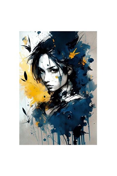 OEM Autocolant - Portret de fată, păr lung, „Fii puternică”, fluturi, galben/...