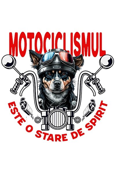 OEM Autocolant colorat cu câine și cască de motocicletă – „Motociclismul este...