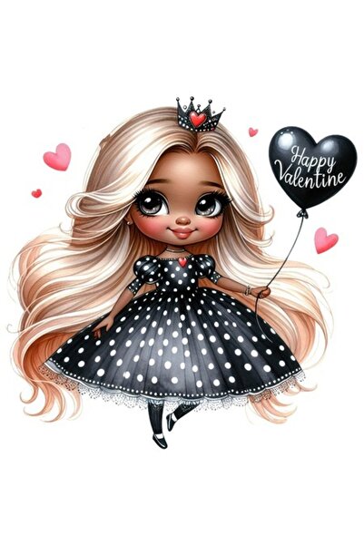 OEM Αυτοκόλλητο - Ξανθιά κοπέλα με μαύρο φόρεμα με πουά που κρατάει μπαλόνι μ...