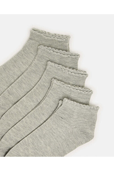 REDTAG Senior Girls Grey Low Ankle Socks With Scallop Welt Edge (5 Pairs)