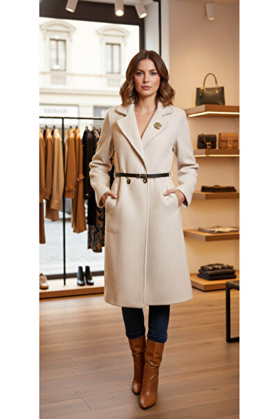 GLAMSI Women's fluffy coat with belt and removable brooch - elegant model