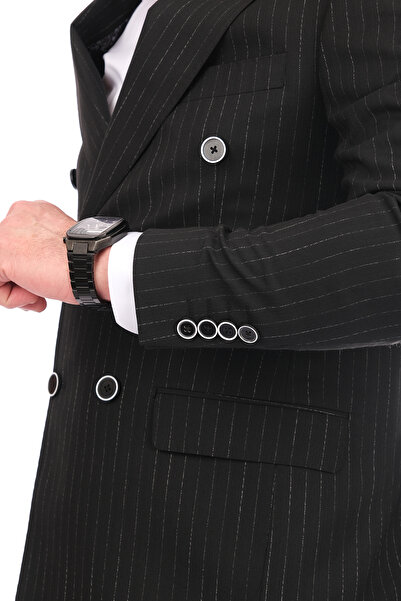 PAPYON Minimalist Striped Regular Fit Double Tight Collar Men's Suit