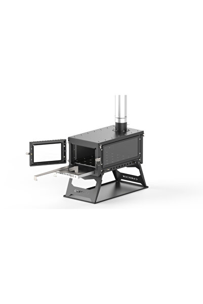 Canszen ZENRON Mangal Izgaralı Katlanır Kamp Sobası | Camlı Portatif Çadır Sobası