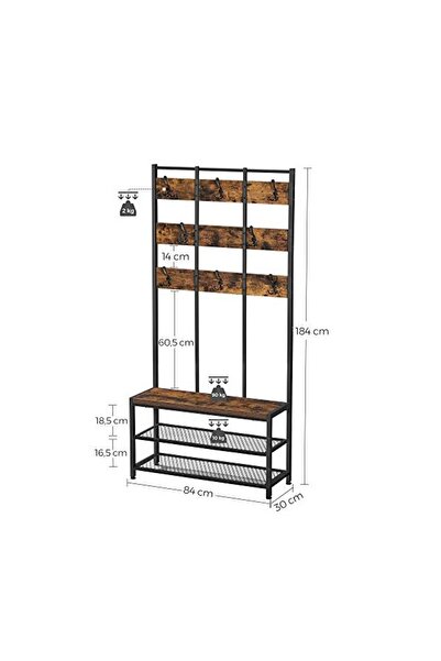 Talis Coat rack, Vasagle, Rustic Brown, HSR087B01, 84 x 30 x 184 cm