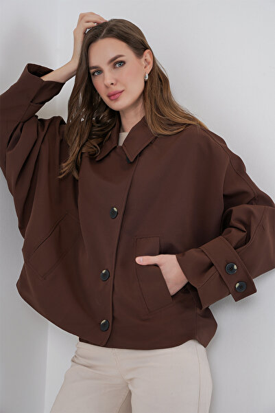 Bigdart Kadın Oversize Kısa Trençkot 5977 - Kahverengi